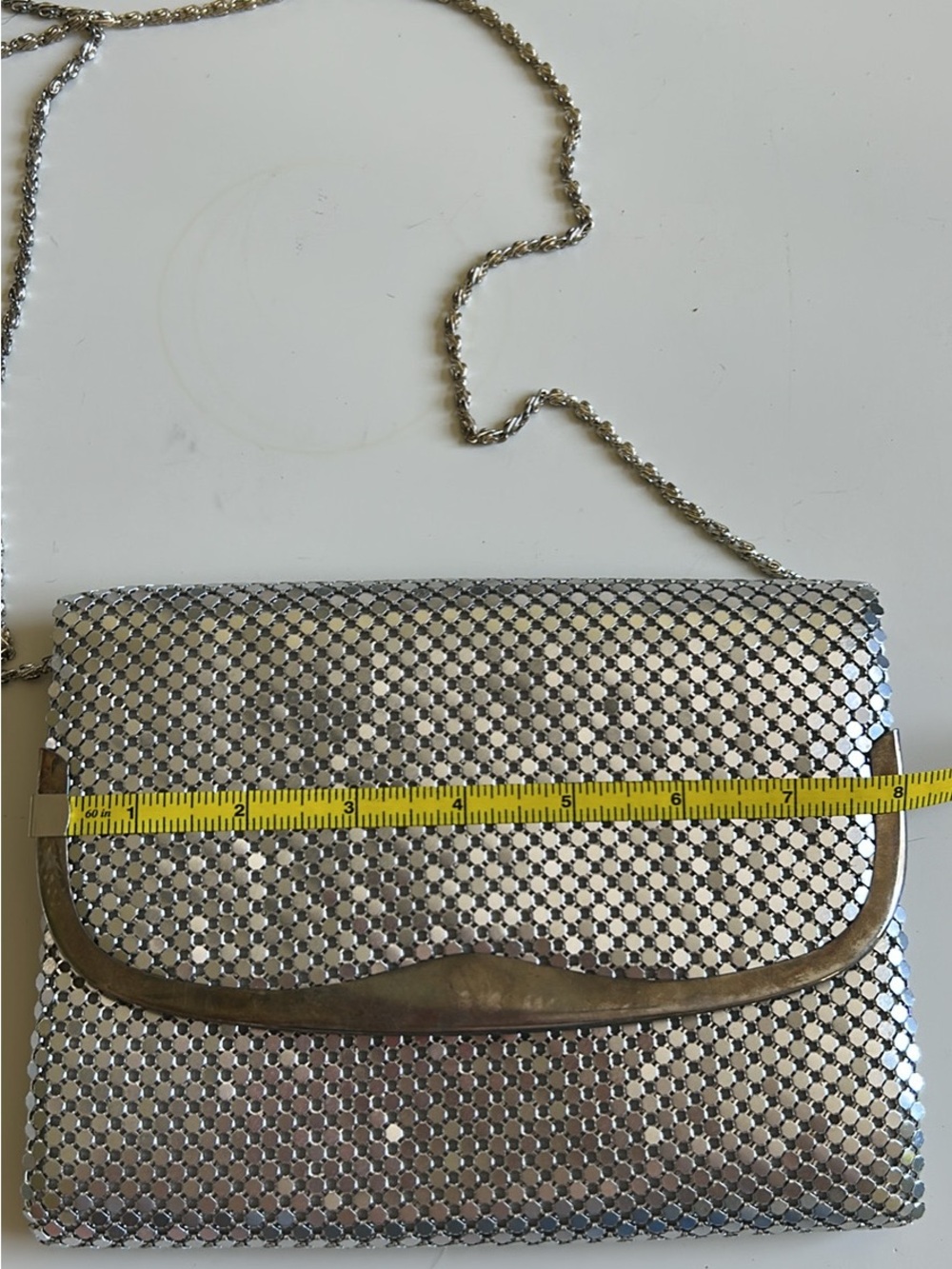 Metallic Silver Mesh Evening Clutch with Chain Strap - Picture 6 of 8